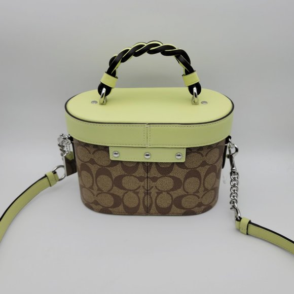 Coach CJ613 Signature Kay Crossbody Trunk Bag Khaki Pale Lime Handbag - Picture 4 of 7